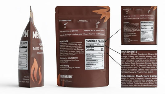 Neuroburn Fungy Mushroom Brain Fuel Drink Mix β Functional Mushroom Powder for Energy, Focus & Daily Wellness